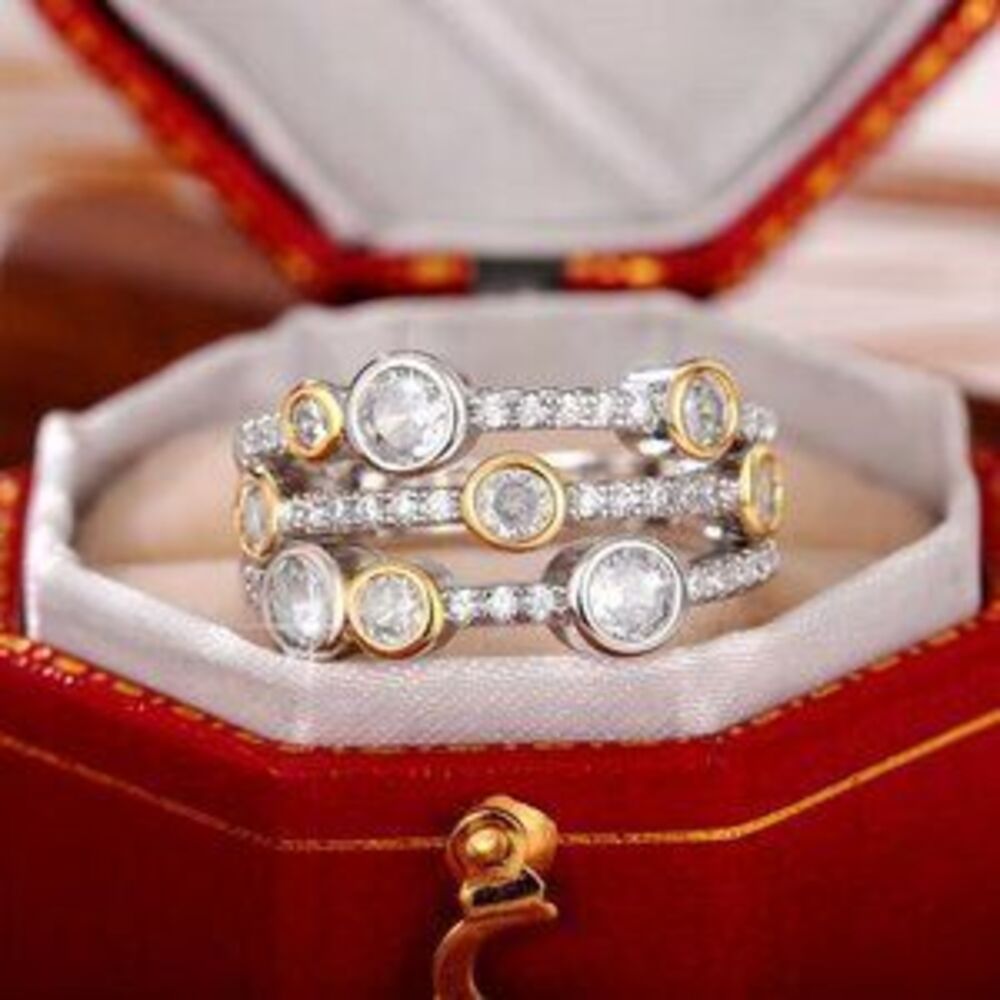 NEW 18k White & Yellow Gold Diamond Ring Band Two Tone Wide Ring Band